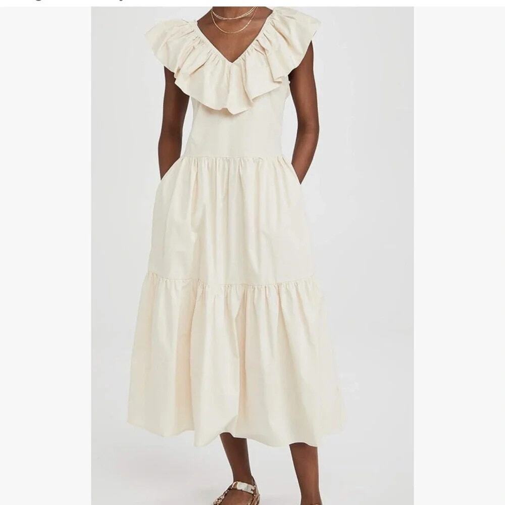 ENGLISH FACTORY Ruffle Neck Sleeveless Midi Dress Size XS NWT